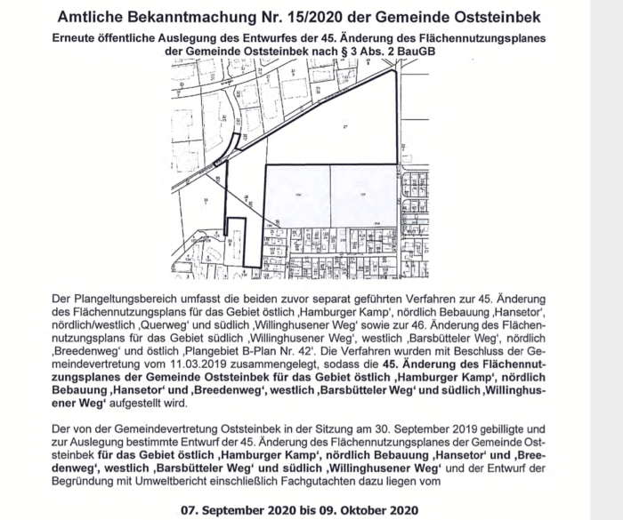 Screenshot - Auszug Amtliche Bekanntmachung 15/2020 - (c) Gemeinde Oststeinbek